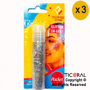 GLITTER EN GEL PELO ROSTRO CUERPO PLATA 854 X 20 GR x 3